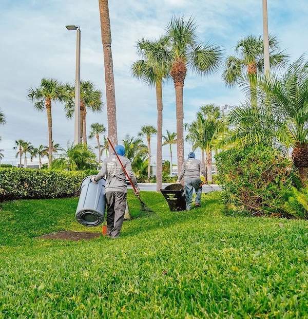 Landscape maintenance team performing cleanup and debris removal for HOA landscape services in Delray Beach, FL-2 Landscape maintenance team performing cleanup and debris removal for HOA landscape services in Delray Beach, FL-2